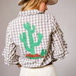 Load image into Gallery viewer, 23566T - Gingham Embroidered Western Snap Blouse: GREY / S

