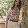 Load image into Gallery viewer, 36204T - Western Print Chiffon Button Up Blouse: BEIGE / M
