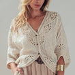 Load image into Gallery viewer, Floral Embroidered Lace Button Front Top: NATURAL
