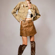 Load image into Gallery viewer, Garment Washed Embroidered Denim Jacket: WASHED BROWN
