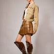 Load image into Gallery viewer, Garment Washed Embroidered Denim Jacket: WASHED BROWN
