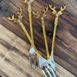Load image into Gallery viewer, Stainless Steel and brass forks, set of 4 with reindeer tops
