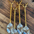 Load image into Gallery viewer, Stainless Steel and brass spoons, set of 4 with reindeer tops
