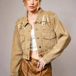 Load image into Gallery viewer, Garment Washed Embroidered Denim Jacket: WASHED BROWN

