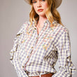 Load image into Gallery viewer, 23566T - Gingham Embroidered Western Snap Blouse: GREY / M

