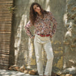 Load image into Gallery viewer, 36204T - Western Print Chiffon Button Up Blouse: BEIGE / M
