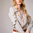 Load image into Gallery viewer, Gingham Embroidered Western Snap Blouse
